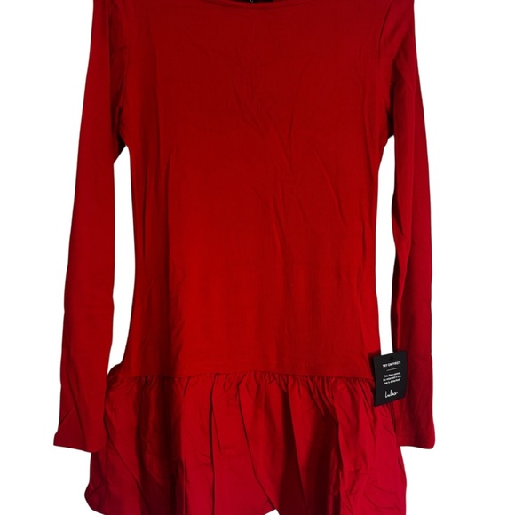 Lulu's Vibrant Red Long Sleeve Drop Waist Dress - Picture 2 of 4